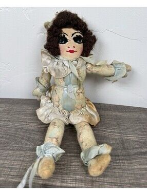Vintage Handmade Boudoir Cloth Doll 11” Hand Painted Face Folk Art Primitive